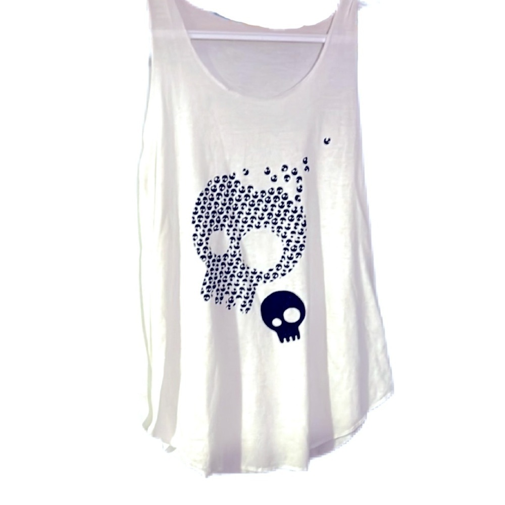 Skull Print White Tank Top